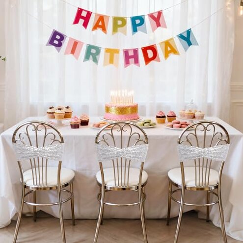 SquarePie Pack of 50 Sequin Chair Sashes Sliver Shiny Bows Bands for Wedding Banquet Party Chair Covers Decor