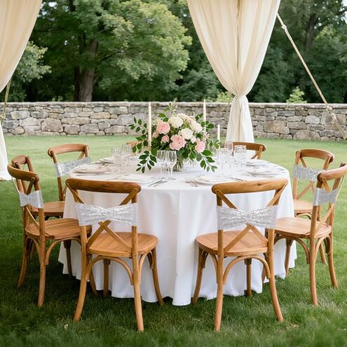 SquarePie Pack of 50 Sequin Chair Sashes Sliver Shiny Bows Bands for Wedding Banquet Party Chair Covers Decor