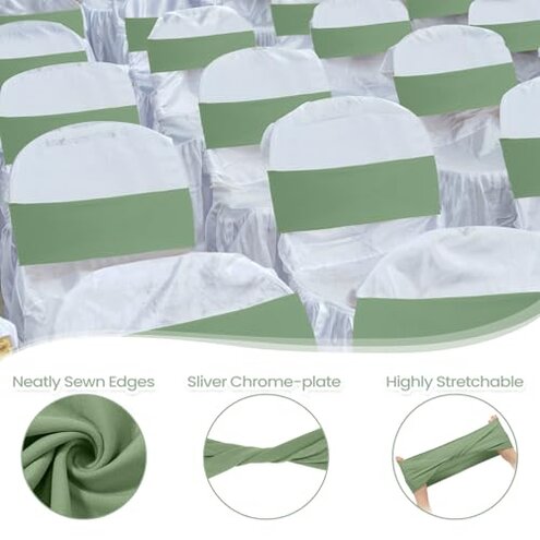 CHENGU 100 Pcs Spandex Chair Sashes Plain Bow Wedding Royal Chair Bands Without Buckle Birthday Decorations Elastic Ties Spandex Slider Sashes for Events Party Ceremony