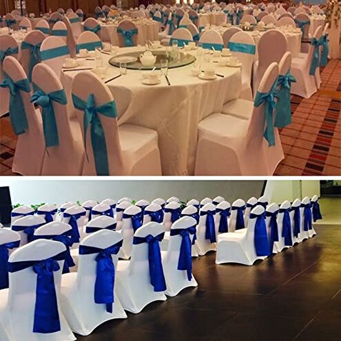 WENSINL Pack of 50 Wedding Satin Chair Sashes Gold Bows 7x108inch Ribbon Fabric Bands for Banquet Party Hotel Restaurant Ceremony Event Chairs Knots Ties Decorations - Gold, 50PCS