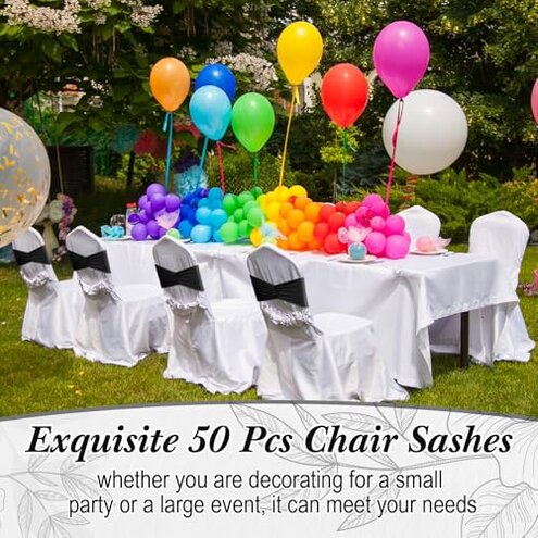 Moukeren 50 Pcs Spandex Chair Sashes Bows Stretch Chair Bands Slider Sashes Elastic Ties Ribbon Covers for Wedding Party Events Ceremony Birthday Banquet Decorations (Black)