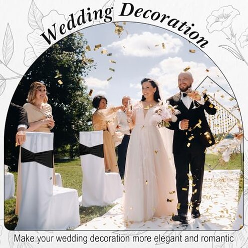 Moukeren 50 Pcs Spandex Chair Sashes Bows Stretch Chair Bands Slider Sashes Elastic Ties Ribbon Covers for Wedding Party Events Ceremony Birthday Banquet Decorations (Black)