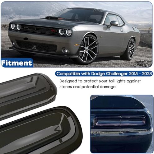 TRSCJXN for Challenger Smoked Tail Light Covers Rear Light Guards Exterior Accessories for Dodge Challenger 2015-2024 Taillight Covers Rear Guard Trim Kit Exterior Frame (Smoke Black 4Pcs)