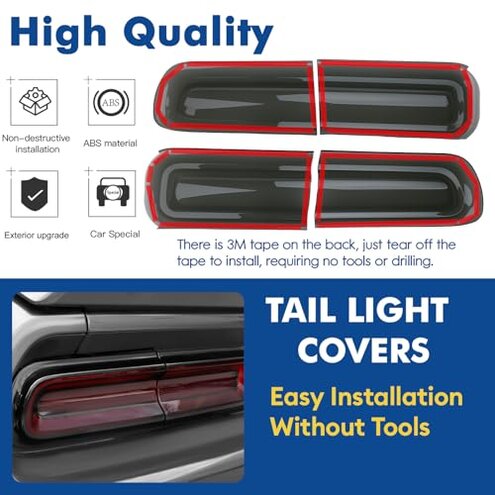 TRSCJXN for Challenger Smoked Tail Light Covers Rear Light Guards Exterior Accessories for Dodge Challenger 2015-2024 Taillight Covers Rear Guard Trim Kit Exterior Frame (Smoke Black 4Pcs)