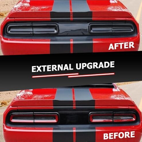 KAKABAS TailLight Covers Rear Light Guards Exterior Accessories Compatible with Dodge Challenger 2015-2023,Tail Light Lamp Covers Trim Decoration(4PCS, Smoke Black)