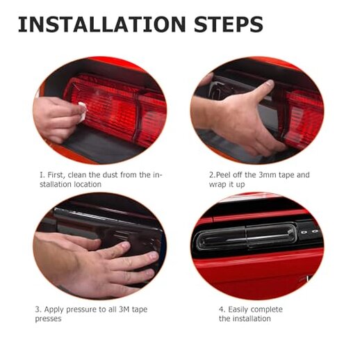 KAKABAS TailLight Covers Rear Light Guards Exterior Accessories Compatible with Dodge Challenger 2015-2023,Tail Light Lamp Covers Trim Decoration(4PCS, Smoke Black)