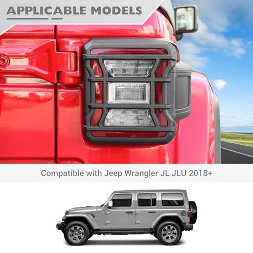 JeCar Tail Light Covers for Jeep Wrangler JL JLU 2018-2024 Black Taillight Guard Trim Accessories (Only fit LED Light)