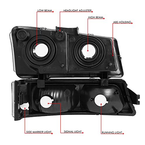 DNA MOTORING Pair Headlight Assembly Compatible with 2003-2006 Chevy Silverado 1500 2500 3500 1500 HD 2500 HD Avalanche 1500 2500, w/o Factory Cladding, Chrome/Amber, HL-OH-CS03-4P-CH-AM