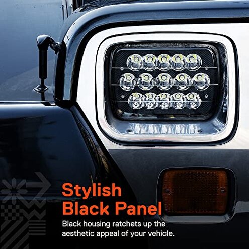 TRUE MODS 7x6 5x7 H6054 Black LED Headlights H4 Sealed Beam Replacement Lamp for Jeep Wrangler YJ Cherokee XJ Chevy Express Blazer S10 Van GMC Savana Ford Econoline E150 Nissan D21 Toyota Pickup Truck