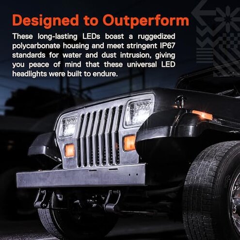 TRUE MODS 7x6 5x7 H6054 Black LED Headlights H4 Sealed Beam Replacement Lamp for Jeep Wrangler YJ Cherokee XJ Chevy Express Blazer S10 Van GMC Savana Ford Econoline E150 Nissan D21 Toyota Pickup Truck