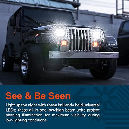 TRUE MODS 7x6 5x7 H6054 Black LED Headlights H4 Sealed Beam Replacement Lamp for Jeep Wrangler YJ Cherokee XJ Chevy Express Blazer S10 Van GMC Savana Ford Econoline E150 Nissan D21 Toyota Pickup Truck