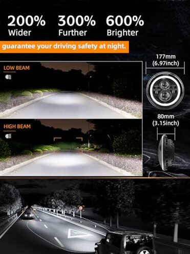 UNI-SHINE Black 2pcs 7 inch Led Headlight Round DOT Approved H6024 Led Headlight DRL Turn Signal Compatible with Jeep Wrangler JK TJ CJ & Miata & Chevy S3 & Hummer H1 H2