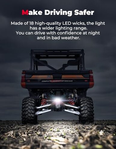 KEMIMOTO Upgraded Backup Light with Switch Compatible with Ranger XP 1000, 36W Reverse Light Rear LED Kit Compatible with 2018-2025 Polaris Ranger 1000 XP/Crew, 4.4&times;2.4 Inches