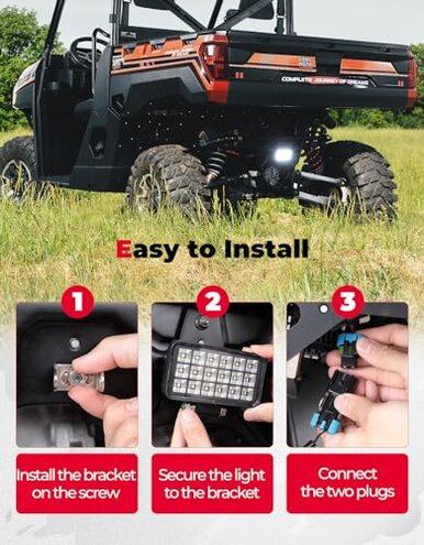 KEMIMOTO Upgraded Backup Light with Switch Compatible with Ranger XP 1000, 36W Reverse Light Rear LED Kit Compatible with 2018-2025 Polaris Ranger 1000 XP/Crew, 4.4&times;2.4 Inches