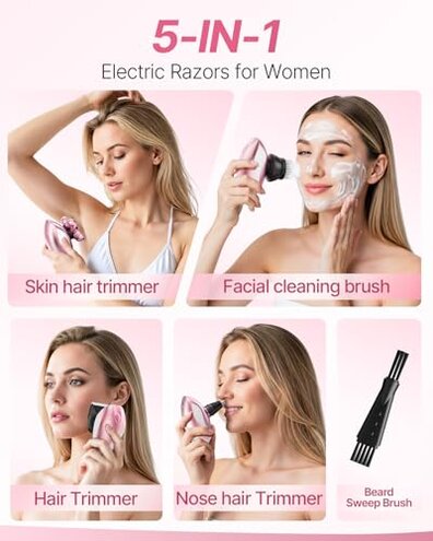 Electric Razors for Women, 5-in-1 Rechargeable Body Shaver - Waterproof Wet Dry Hair Remover - Trimmer for Lady Face Underarms Bikini,Lips,arms, Legs