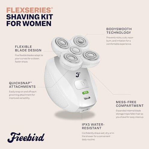Freebird FlexSeries Electric Razor for Women - Silk Smooth Legs, Body Hair, & Pubic Shaver - for Private Area, Sensitive Skin, Bikini Trimmer