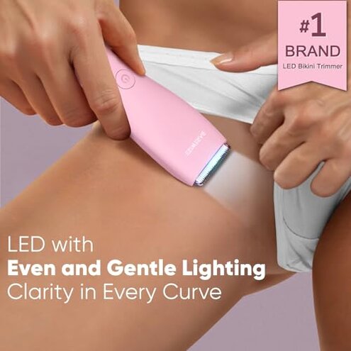 BAREWIZE Bikini Trimmer for Women, Pubic Hair Trimmer | Waterproof, USB-C Rechargeable, LED Light, Replaceable Blade | Electric Razors for Women, Electric Lady Shaver (Blush Pink)