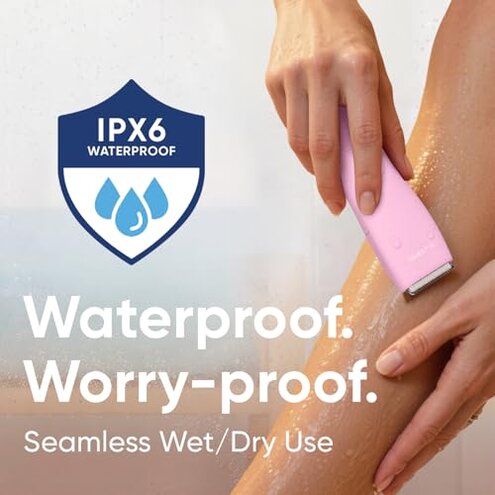 BAREWIZE Bikini Trimmer for Women, Pubic Hair Trimmer | Waterproof, USB-C Rechargeable, LED Light, Replaceable Blade | Electric Razors for Women, Electric Lady Shaver (Blush Pink)