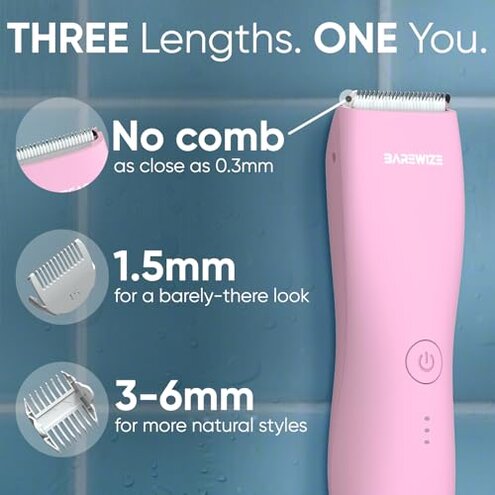 BAREWIZE Bikini Trimmer for Women, Pubic Hair Trimmer | Waterproof, USB-C Rechargeable, LED Light, Replaceable Blade | Electric Razors for Women, Electric Lady Shaver (Blush Pink)