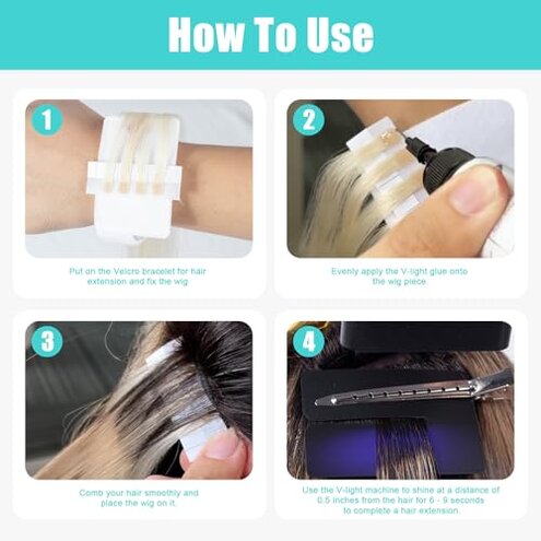 V Light Hair Extension Kit &ndash; Includes UV Lamp, Remover Machine, 6 Packs of Glue & 6 Packs of Remover Solution &ndash; Complete Set for Easy Application and Removal