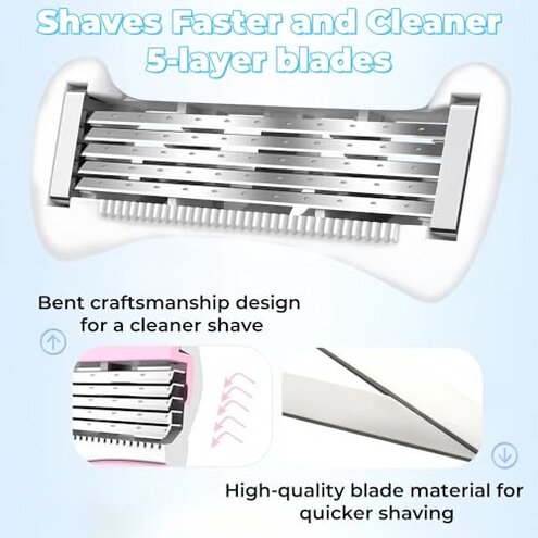 2024 New Women's Short Handle Razor with Five Blades, Can Remove Excess Body Hair From Arms, Legs, Underarms, Private Areas, Etc. Reusable, With Replaceable Razor Heads (H)