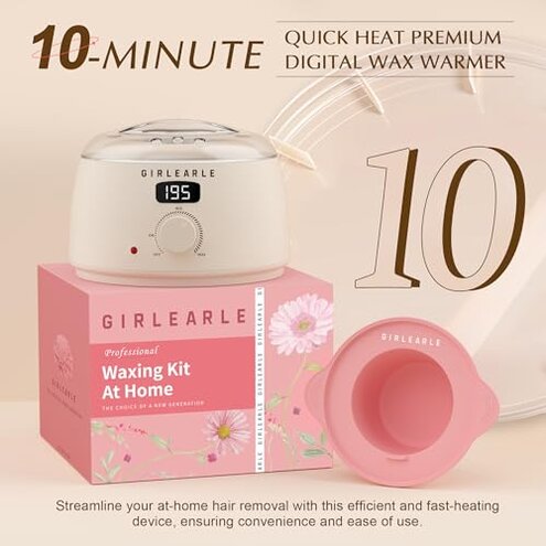 GIRLEARLE Premium Digital Waxing Kit for Women and Men, Wax Warmer Hair Removal at Home with Wax Beads & Silicone Pot, Target Different Types of Sensitive Skin Brazilian Bikini, Facial, Leg, Full body