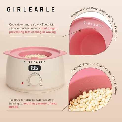 GIRLEARLE Premium Digital Waxing Kit for Women and Men, Wax Warmer Hair Removal at Home with Wax Beads & Silicone Pot, Target Different Types of Sensitive Skin Brazilian Bikini, Facial, Leg, Full body