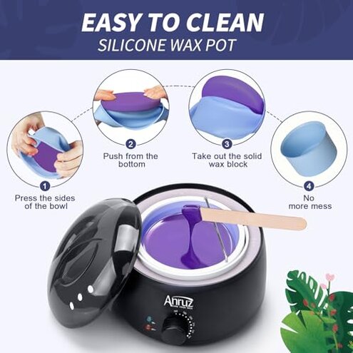 Anruz Waxing Kit for Women Men - Wax Kit for Hair Removal with Silicone Bowl,4 Bags Hard Waxing Beads and 30 Sticks - at Home Use Wax Warmer for Full Body, Bikini, Eyebrow, Face, Sensitive Skin