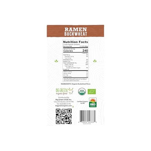 Big Green Organic Food- Organic Buckwheat Ramen, Gluten-Free, Non-GMO, Vegan, Kosher (5)