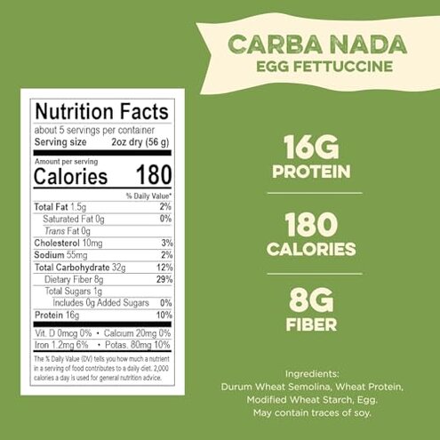 Al Dente Carba-Nada Egg Fettuccine - Lower Carb, High Protein Keto & Point-Based Diet-Friendly - Delicious and Versatile - Artisanal with Cage-Free Eggs, 10 Ounce Bags (Pack Of 6)