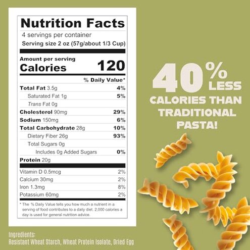 Care Free Kitchen Plain 3-Pack (8 oz. Bags) Rotini Keto Pasta Noodles, 20g High Protein, Low Carb 2g Net Carbs, 26g High Fiber