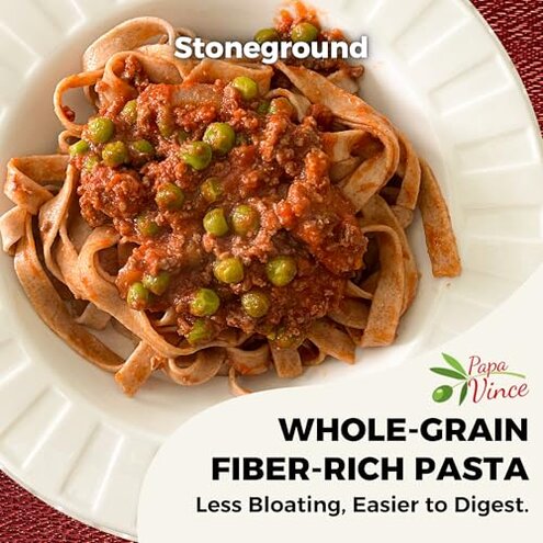 Papa Vince Organic Diabetic Friendly Pasta: Low GI Organic Whole Wheat Italian Pasta Made in Italy from Ancient Heirloom Grain. High Fiber, Slow Carb, Slow Dried, Bronze Cut, Non Enriched (Tagliatelle)
