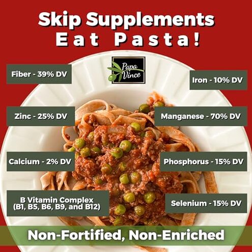 Papa Vince Organic Diabetic Friendly Pasta: Low GI Organic Whole Wheat Italian Pasta Made in Italy from Ancient Heirloom Grain. High Fiber, Slow Carb, Slow Dried, Bronze Cut, Non Enriched (Tagliatelle)