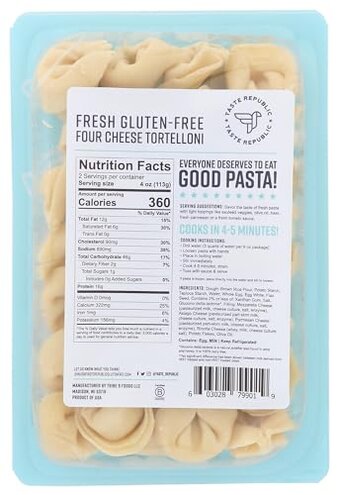 Gluten-Free Tortelloni, Four Cheese Stuffed Fresh Pasta, Cooks in Just 3 Minutes, Taste Republic, Frozen, 9oz (Pack of 6)