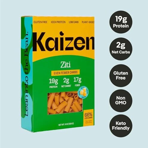 KAIZEN KETO Pasta Ziti - 2 Net Carbs, 19g protein - Gluten-Free, Keto Pasta Made w/High Fiber Lupini Flour - 8 ounces (Pack of 3)