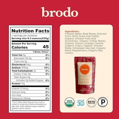 Brodo Organic Chicken Broth | Nutrient Dense, Chef Crafted Bone Broth in Single Serving Pouches | Not Made From Concentrate, No Preservatives (6x 8.3 oz Pouches)