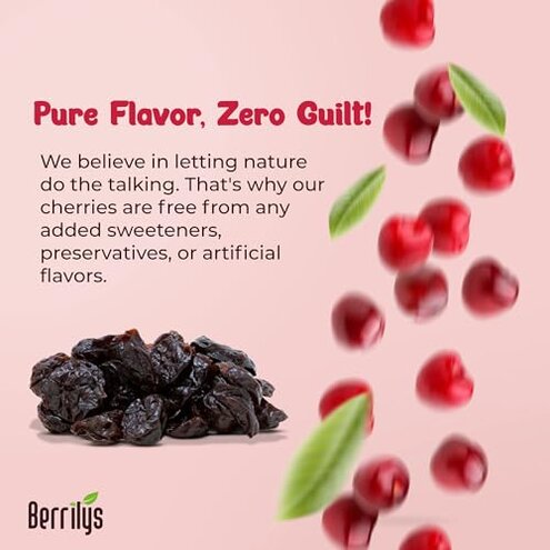 Berrilys Organic Unsweetened Pitted Dried Tart Cherries (5 lb) - No Sugar Added, Perfect for Baking, Snacking & Salads - Unsweetened Dried Fruit - Non-GMO, Vegan Dried Cherries for Healthy Living