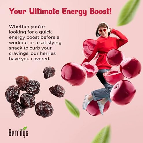 Berrilys Organic Unsweetened Pitted Dried Tart Cherries (5 lb) - No Sugar Added, Perfect for Baking, Snacking & Salads - Unsweetened Dried Fruit - Non-GMO, Vegan Dried Cherries for Healthy Living