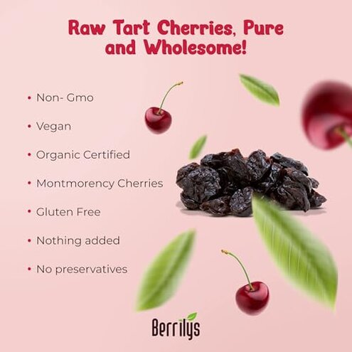 Berrilys Organic Unsweetened Pitted Dried Tart Cherries (5 lb) - No Sugar Added, Perfect for Baking, Snacking & Salads - Unsweetened Dried Fruit - Non-GMO, Vegan Dried Cherries for Healthy Living