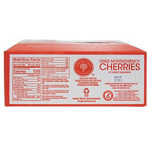 Cherry Bay Orchards Dried Bulk Cherries (3 lb box): Tart Montmorency Cherries-Domestic, Natural, Kosher, Gluten-Free, and GMO Free - No Additives - Great Snack, Full of Antioxidants