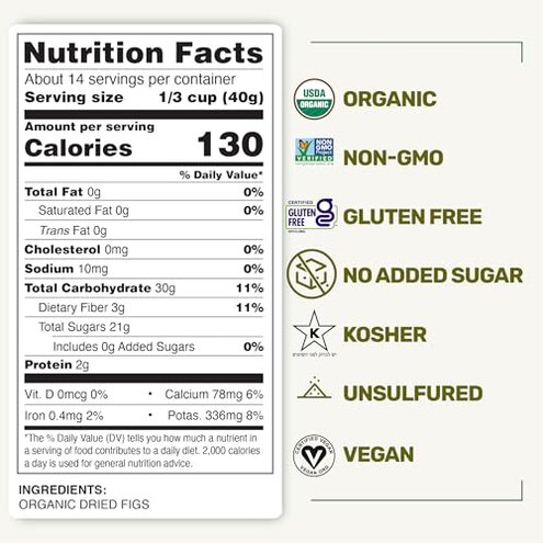 Happy Village Organic Sun-Dried Turkish Figs, 20 OZ Resealable Bag, No Added Sugar, USDA Organic, Non-GMO, Kosher, Vegan, High in Fiber, Single-Ingredient Snack