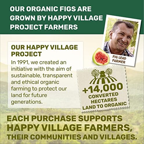 Happy Village Organic Sun-Dried Turkish Figs, 20 OZ Resealable Bag, No Added Sugar, USDA Organic, Non-GMO, Kosher, Vegan, High in Fiber, Single-Ingredient Snack