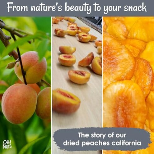 Oh! Nuts Dried Peaches California - 2 LB - Dried Fruit Slices - No Sugar Added - Packed in New York Zip-Seal Bag for Exceptional Freshness