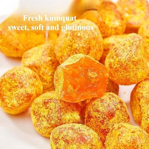 Instant iced kumquat, rock sugar loquat, sweet dried kumquat, candied fruit 500g/17.63oz, natural and healthy, nutritious preserved fruit snacks, frosted loquat, Dim sum (Sweet kumquat,2 cans)