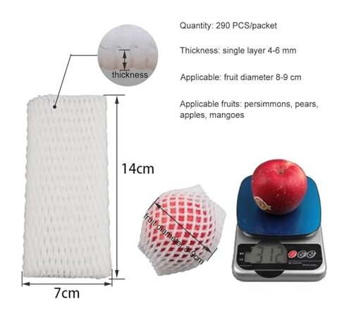 Vegetable Fruit Mesh Bag Fruit Protective Net Cover，Foam Net Sleeve, 290pcs White Shockproof Protective Cover Vegetable Packaging Orange Grape Anti-Squeeze Bag