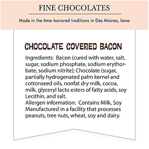 "Muddy Pigs" Chocolate Covered Bacon Strips - 6 Hickory Smoked Bacon Strips - Gourmet Artisan Chocolates Made Fresh in Iowa
