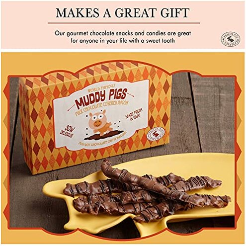 "Muddy Pigs" Chocolate Covered Bacon Strips - 6 Hickory Smoked Bacon Strips - Gourmet Artisan Chocolates Made Fresh in Iowa