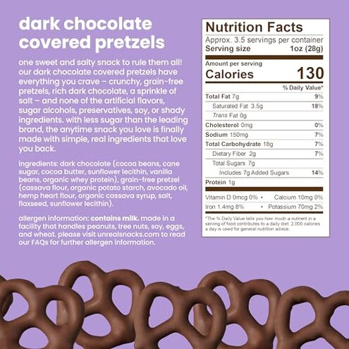 UNREAL Dark Chocolate Covered Pretzels, 7g Sugar, Chocolate Candy Treat Bag, Gluten Free, Fair Trade, Non-GMO, 3.5oz (Pack of 3)