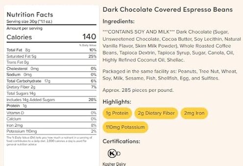 Nuts.com &ndash; Dark Chocolate Covered Espresso Bean &ndash; 2 Pound Bag, Great Snack for Adults, Good Source of Antioxidants & Caffeine &ndash; For Office, Holiday Gatherings & Home Snacking