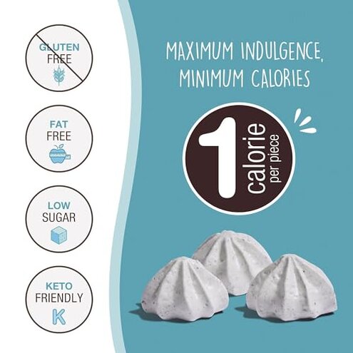 Don't Worry Low Calorie Meringue Cookies - 4 Pack - Cookies & Cream, Just 1 Calorie per Piece | Low Sugar Candy, Gluten Free, Protein Snacks | Keto Friendly and Healthy Snacks for Adults